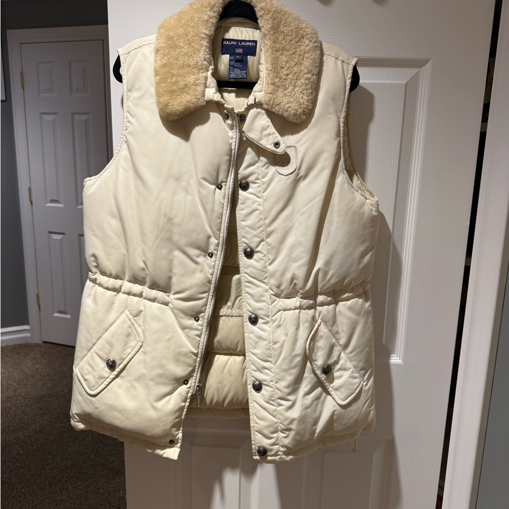 Ralph Lauren Beige Quilted Vest with Plush Collar